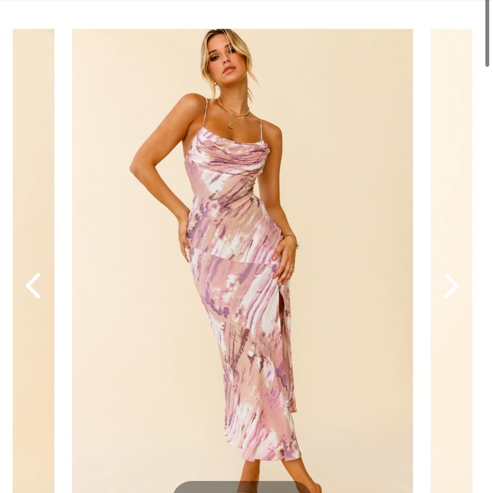 Selfie Leslie well versed pleated bust front split dress purple multi size small